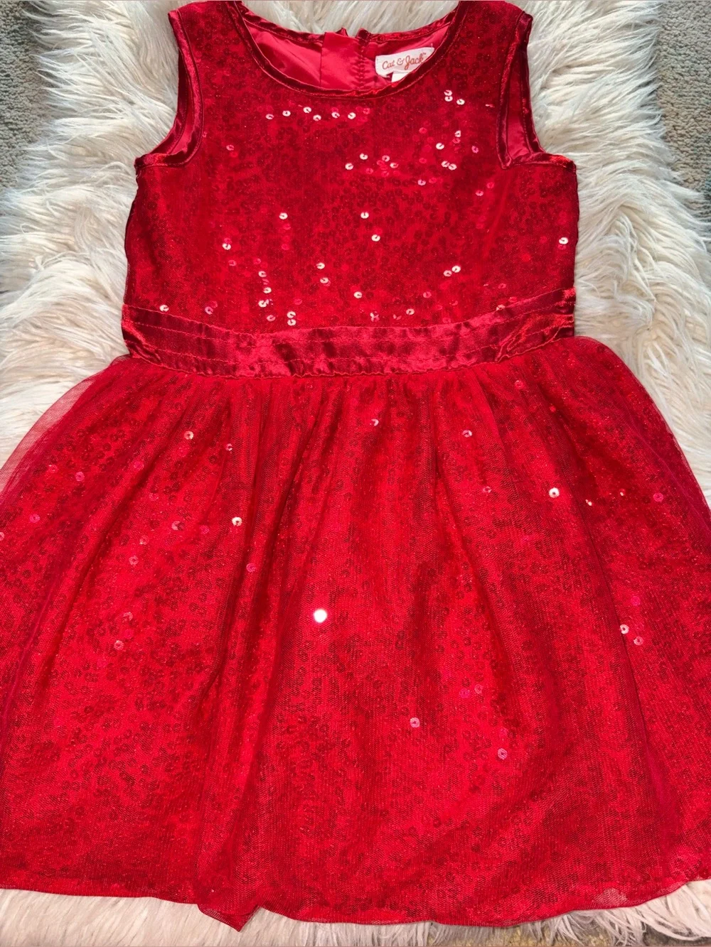 Cat & Jack Girls Red Sequin Tulle Party Dress 4T Christmas Holiday Valentine’s